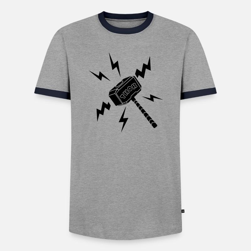 Thor-Hammer mit Text THOR - Männer Kontrast-T-Shirt - Grau/Navy 