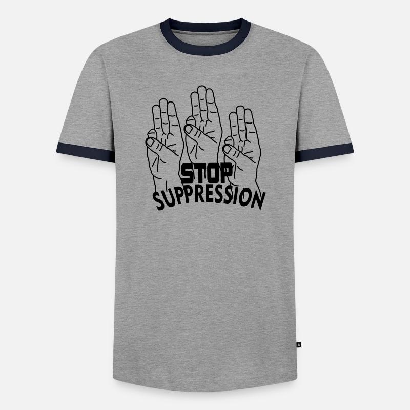 Hand gesture stop suppression - Men's Ringer Shirt - grey/navy