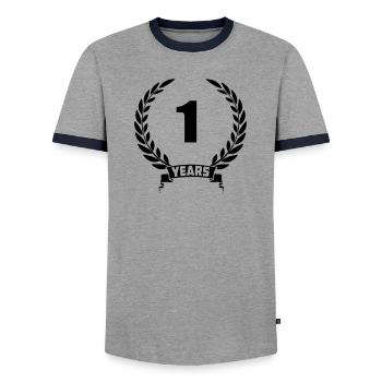 Lorbeerkranz 1 Jahr mit Nummer und Banner Jahr - Männer Kontrast-T-Shirt - Grau/Navy  - Vorne - AI Model Female 172 light (172cm) & AI Model Male 178 light (178cm)