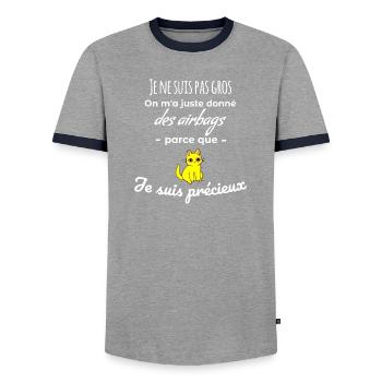 Cadeau humour chat je ne suis pas gros - T-shirt contrasté Homme - gris/marine  - Devant - AI Model Female 172 light (172cm) & AI Model Male 178 light (178cm)