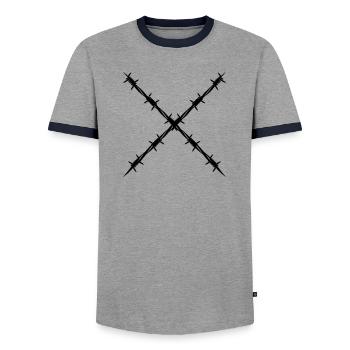 Barbed wire crossed - Men's Ringer Shirt - grey/navy  - Front - AI Model Female 172 light (172cm) & AI Model Male 178 light (178cm)