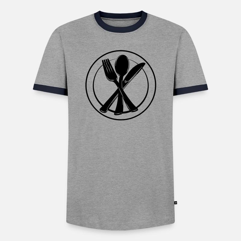 Messer, Gabel und Löffel auf Teller - Männer Kontrast-T-Shirt - Grau/Navy