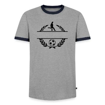 Football logo transparent with bar between them - Men's Ringer Shirt - grey/navy  - Front - AI Model Female 172 light (172cm) & AI Model Male 178 light (178cm)