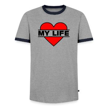 Heart I love my life - Men's Ringer Shirt - grey/navy  - Front - AI Model Female 172 light (172cm) & AI Model Male 178 light (178cm)
