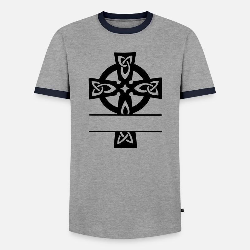 Celtic cross monogram logo - Men's Ringer Shirt - grey/navy