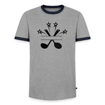 Slotted spoon and soup spoon 4 stars - Men's Ringer Shirt - grey/navy  - Front - AI Model Female 172 light (172cm) & AI Model Male 178 light (178cm)