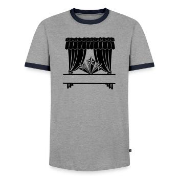 Curtains theater star with name bar - Men's Ringer Shirt - grey/navy  - Front - AI Model Female 172 light (172cm) & AI Model Male 178 light (178cm)