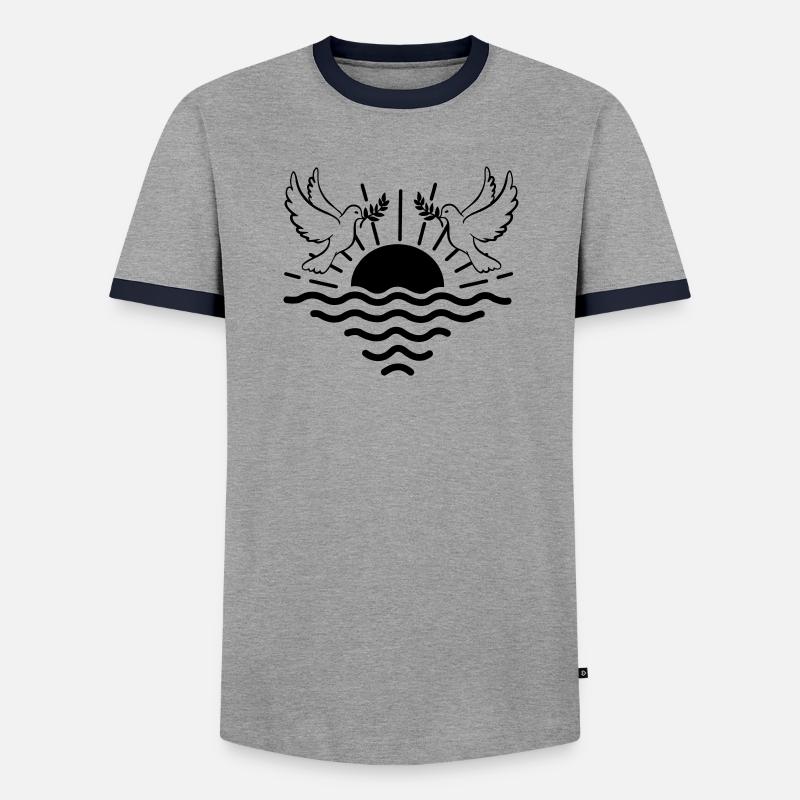 sunset two pigeons - Men's Ringer Shirt - grey/navy 
