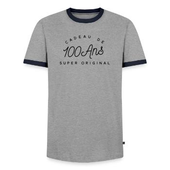 Cadeau 100 ans  - T-shirt contrasté Homme - gris/marine  - Devant - AI Model Female 172 light (172cm) & AI Model Male 178 light (178cm)