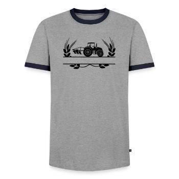 Traktor mit Pflug im Kornkreis - Männer Kontrast-T-Shirt - Grau/Navy  - Vorne - AI Model Female 172 light (172cm) & AI Model Male 178 light (178cm)