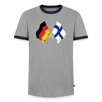 Two flags crossed of Germany, flag Finland - Men's Ringer Shirt - grey/navy  - Front - AI Model Female 172 light (172cm) & AI Model Male 178 light (178cm)