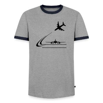 Landing of aircraft - Men's Ringer Shirt - grey/navy  - Front - AI Model Female 172 light (172cm) & AI Model Male 178 light (178cm)