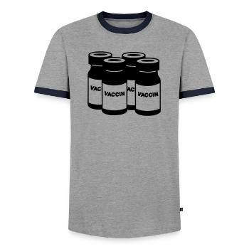 Jars with vaccine and inscription 'Vaccine' - Men's Ringer Shirt - grey/navy  - Front - AI Model Female 172 light (172cm) & AI Model Male 178 light (178cm)
