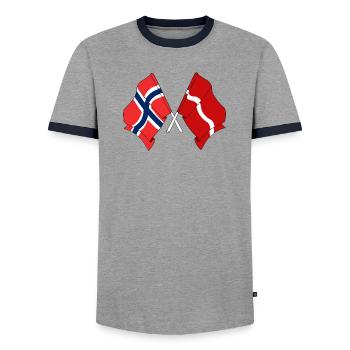 Flag Norway, flag Latvia - Men's Ringer Shirt - grey/navy  - Front - AI Model Female 172 light (172cm) & AI Model Male 178 light (178cm)
