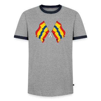 Two flags of the province of Overijssel - Men's Ringer Shirt - grey/navy  - Front - AI Model Female 172 light (172cm) & AI Model Male 178 light (178cm)