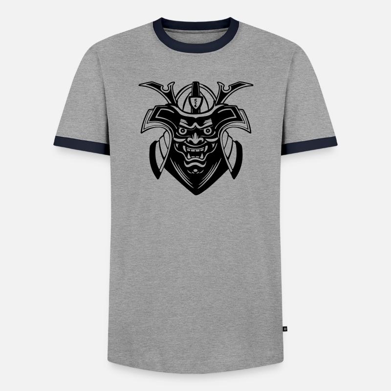 Shadow Menpō Mask Design - Men's Ringer Shirt - grey/navy 