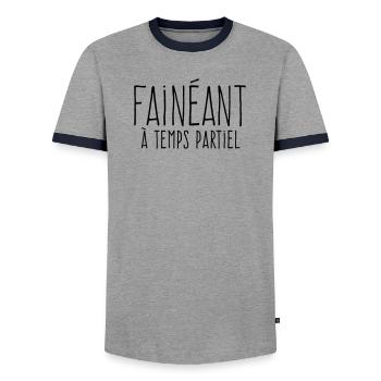 Part-time Slacker - In Praise of Laziness - Men's Ringer Shirt - grey/navy  - Front - AI Model Female 172 light (172cm) & AI Model Male 178 light (178cm)