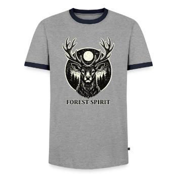 Forest Spirit – Stag in Woodcut Style - Men's Ringer Shirt - grey/navy  - Front - AI Model Female 172 light (172cm) & AI Model Male 178 light (178cm)