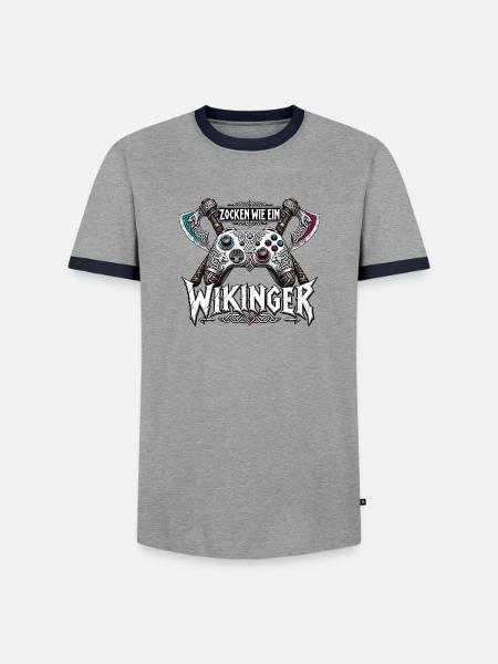 Zocken wie ein Wikinger | Noventra - Männer Kontrast-T-Shirt - Grau/Navy