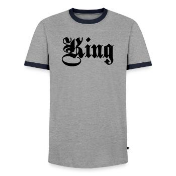King 5. - Men's Ringer Shirt - grey/navy  - Front - AI Model Female 172 light (172cm) & AI Model Male 178 light (178cm)
