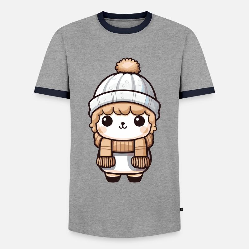 Alpaca Winter Llama Comic - Men's Ringer Shirt - grey/navy