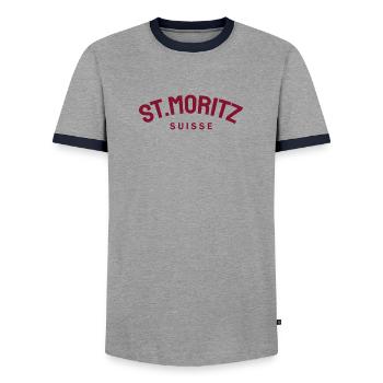 St. Moritz - Suisse - Switzerland - Swiss - Men's Ringer Shirt - grey/navy  - Front - AI Model Female 172 light (172cm) & AI Model Male 178 light (178cm)