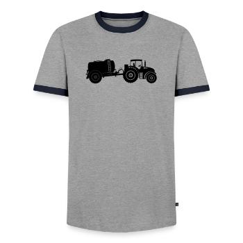 Tractor with vulture tank - Men's Ringer Shirt - grey/navy  - Front - AI Model Female 172 light (172cm) & AI Model Male 178 light (178cm)