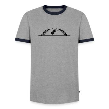 Violin in half laurel wreath - Men's Ringer Shirt - grey/navy  - Front - AI Model Female 172 light (172cm) & AI Model Male 178 light (178cm)