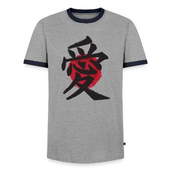 Ai love japanese ideogram vintage effect - Men's Ringer Shirt - grey/navy  - Front - AI Model Female 172 light (172cm) & AI Model Male 178 light (178cm)