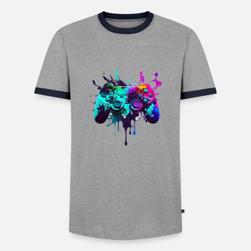 Neon Gaming Controller / Kontroller - Männer Kontrast-T-Shirt - Grau/Navy 