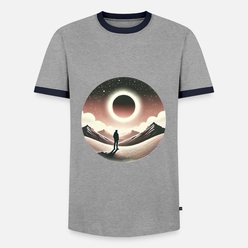 Eclipse Gaze Silhouette Design - Men's Ringer Shirt - grey/navy 