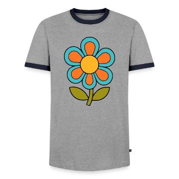 70s flower pattern retro flowerpower - Men's Ringer Shirt - grey/navy  - Front - AI Model Female 172 light (172cm) & AI Model Male 178 light (178cm)
