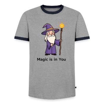 Cartoon Magician – Magic Is In You - Men's Ringer Shirt - grey/navy  - Front - AI Model Female 172 light (172cm) & AI Model Male 178 light (178cm)