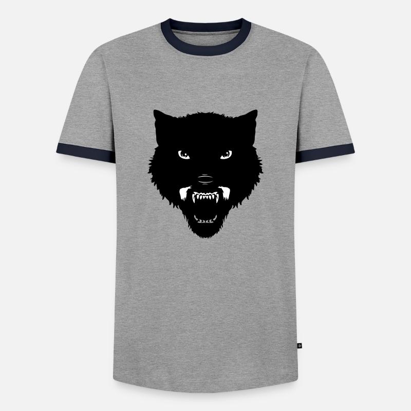 black wolf head - Men's Ringer Shirt - grey/navy 