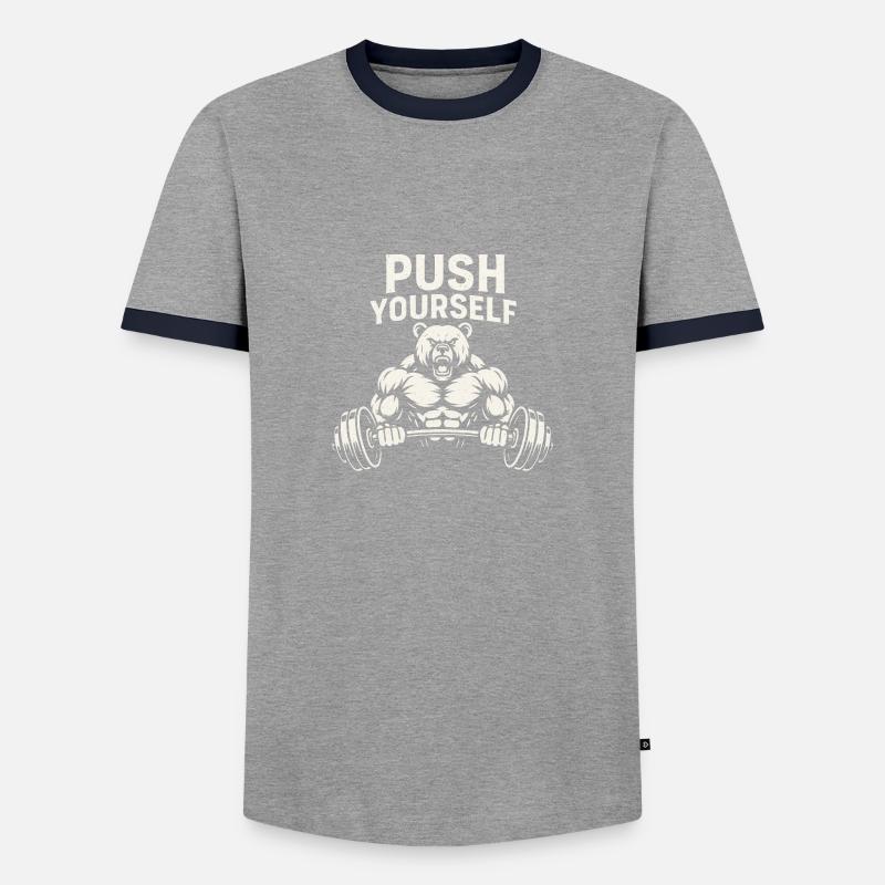 Push Yourself Bear - Men's Ringer Shirt - grey/navy 