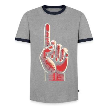 Conception audacieuse de geste de la main rouge - T-shirt contrasté Homme - gris/marine  - Devant - AI Model Female 172 light (172cm) & AI Model Male 178 light (178cm)