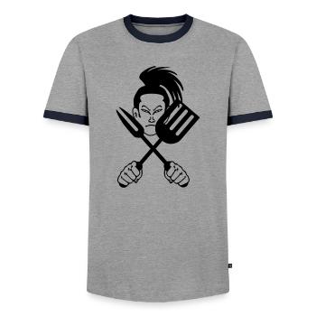 Japanese samurai cook - Men's Ringer Shirt - grey/navy  - Front - AI Model Female 172 light (172cm) & AI Model Male 178 light (178cm)