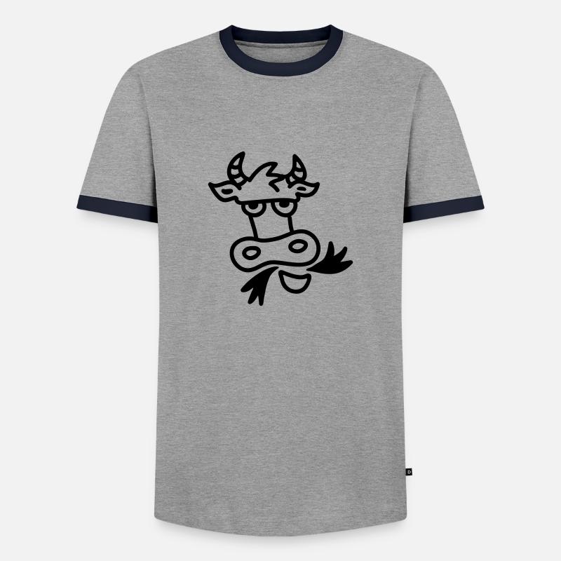 chewing cow - line - Men's Ringer Shirt - grey/navy 