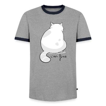 Rückansicht Flauschige Katzensilhouette - Männer Kontrast-T-Shirt - Grau/Navy  - Vorne - AI Model Female 172 light (172cm) & AI Model Male 178 light (178cm)