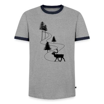 Skandinavien Straße Rentier - Männer Kontrast-T-Shirt - Grau/Navy  - Vorne - AI Model Female 172 light (172cm) & AI Model Male 178 light (178cm)