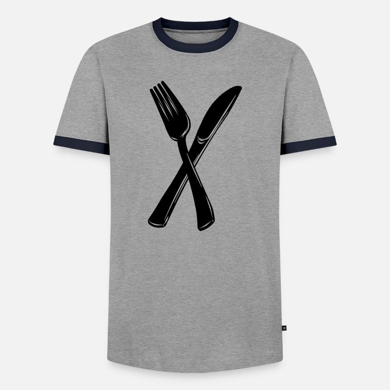 Knife and fork - Men's Ringer Shirt - grey/navy 