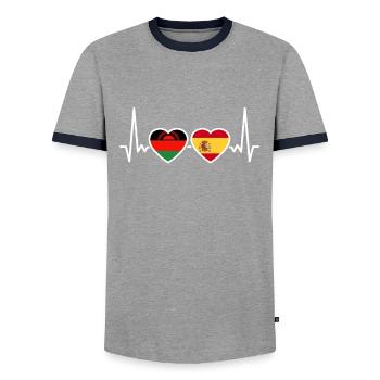 Malawi Spain Heartbeat Flag Spanish Malawian - Men's Ringer Shirt - grey/navy  - Front - AI Model Female 172 light (172cm) & AI Model Male 178 light (178cm)