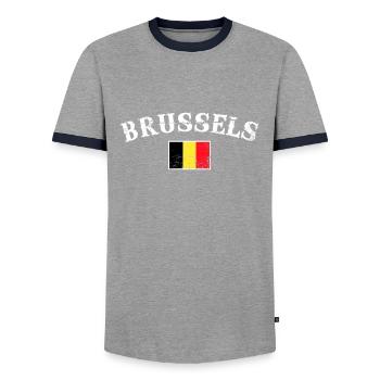 Brussels Belgium Vintage Belgium Belgian Flag - Men's Ringer Shirt - grey/navy  - Front - AI Model Female 172 light (172cm) & AI Model Male 178 light (178cm)