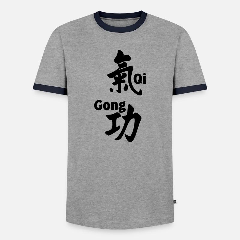 QI-Gong-Skript mit Text vertikal - Männer Kontrast-T-Shirt - Grau/Navy 