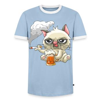 Bad Cat - Männer Kontrast-T-Shirt - Hellblau/Weiß  - Vorne - AI Model Female 172 light (172cm) & AI Model Male 178 light (178cm)