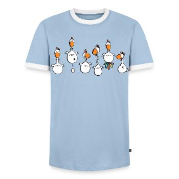 Verrückte Hühner - Huhn - Hahn - Vogel - Männer Kontrast-T-Shirt - Hellblau/Weiß  - Vorne - AI Model Female 172 light (172cm) & AI Model Male 178 light (178cm)