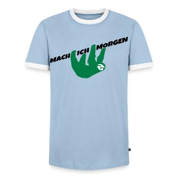 Faultier Mach ich morgen Spruch Prokrastination - Männer Kontrast-T-Shirt - Hellblau/Weiß  - Vorne - AI Model Female 172 light (172cm) & AI Model Male 178 light (178cm)