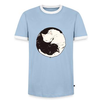 Yin and Yang Buddhism Graphic Cats Cat Holder - Men's Ringer Shirt - light blue/white  - Front - AI Model Female 172 light (172cm) & AI Model Male 178 light (178cm)