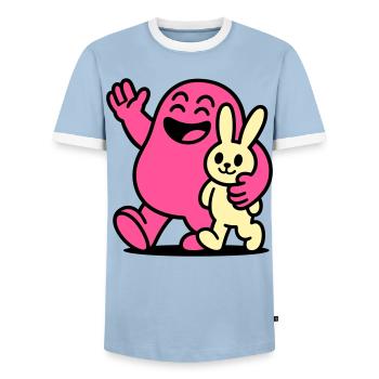 Happy Friends! - Men's Ringer Shirt - light blue/white  - Front - AI Model Female 172 light (172cm) & AI Model Male 178 light (178cm)