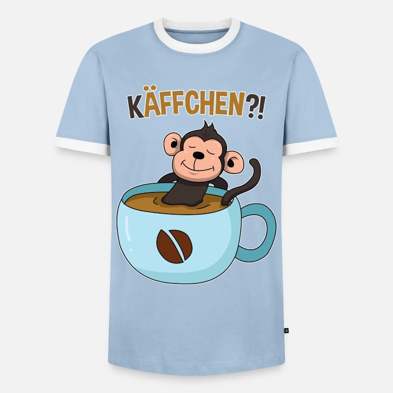Kaffeepause mit Affe - Männer Kontrast-T-Shirt - Hellblau/Weiß 